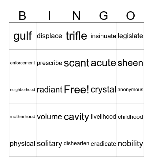 Lesson 4 Bingo Card