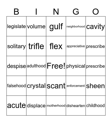 Lesson 4 Bingo Card