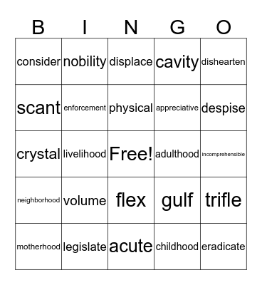 Lesson 4 Bingo Card