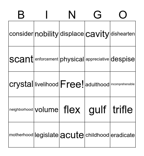 Lesson 4 Bingo Card