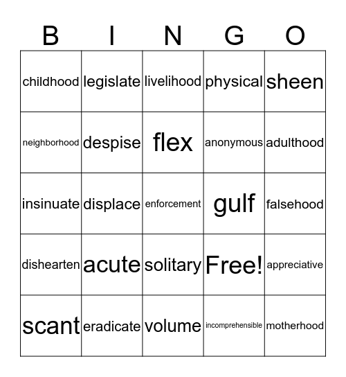 Lesson 4 Bingo Card