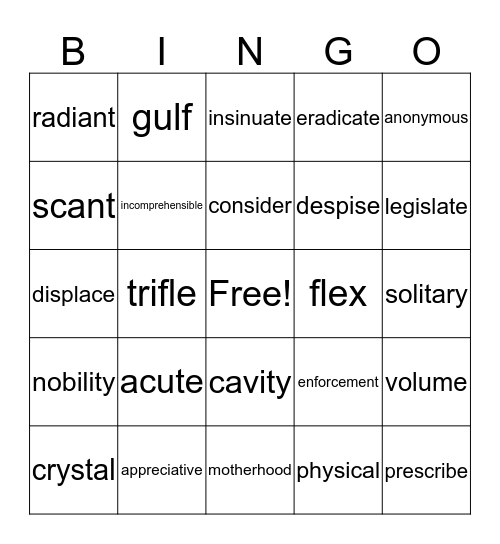 Lesson 4 Bingo Card