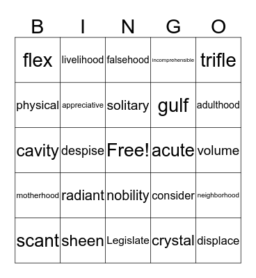 Lesson 4 Bingo Card