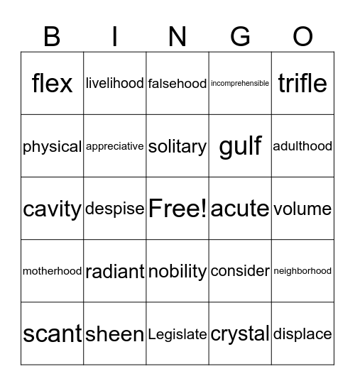 Lesson 4 Bingo Card