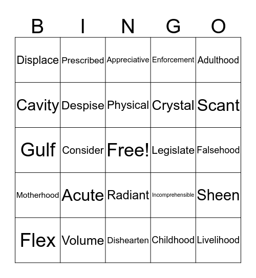 Lesson 4 Bingo Card