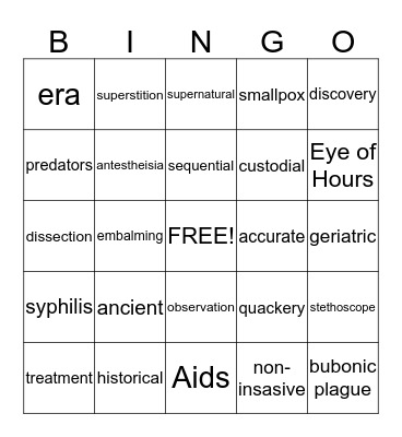 medical history Bingo Card