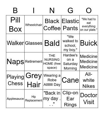 Old People Olympic Bingo Card