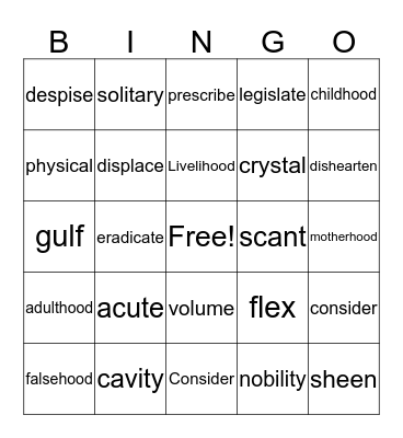 Lesson4 Bingo Card