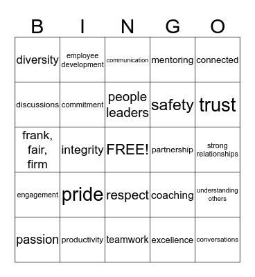 "Leadership at CN" Bingo Card