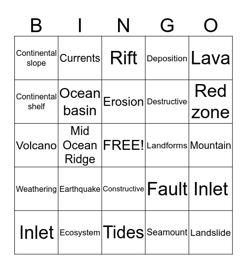 Landform Bingo Card