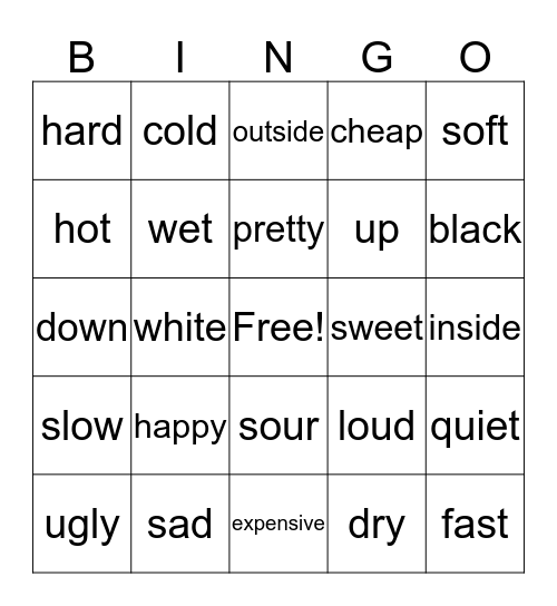 Adjectives Bingo Card