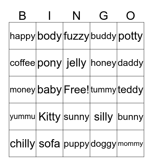 words! Bingo Card