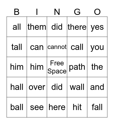 Letterland Bingo Card