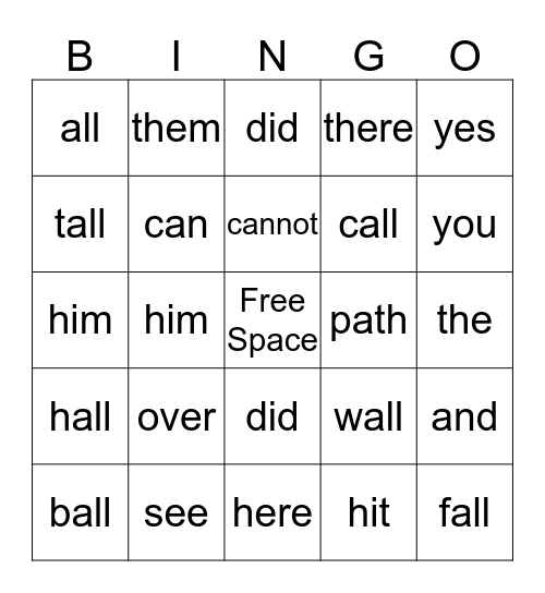 Letterland Bingo Card