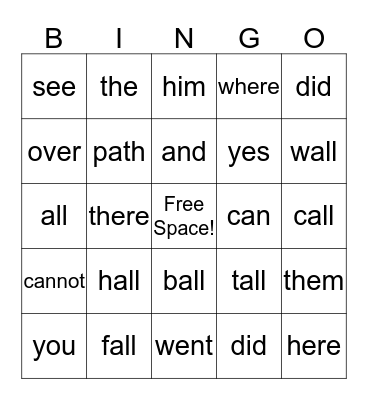 Letterland Bingo Card