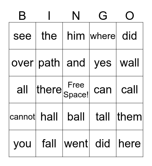 Letterland Bingo Card