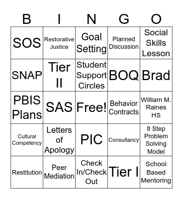 School Culture & Climate  Bingo Card