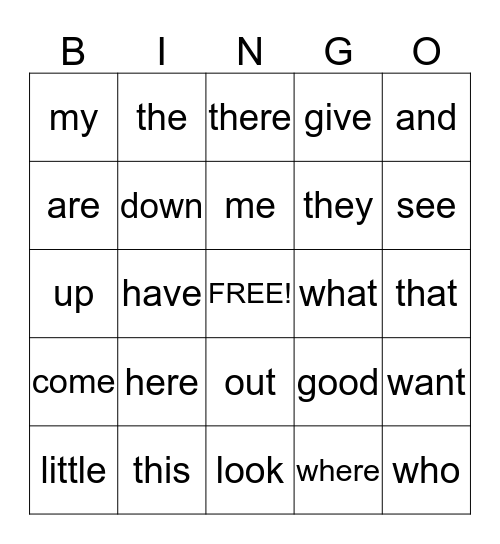 A.J.'s Sight Words Bingo Card
