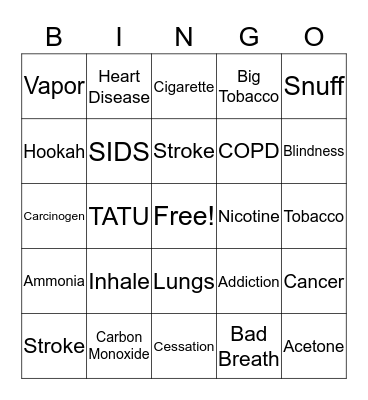 Tobacco Bingo Card