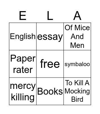 English Bingo Card