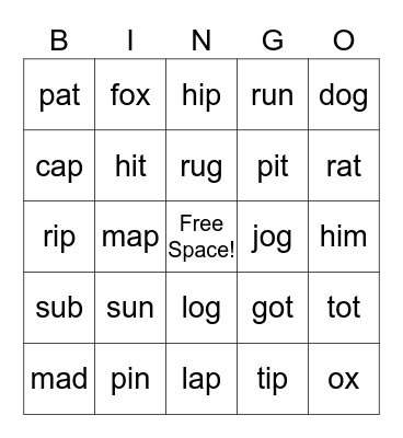 Word Bingo Card
