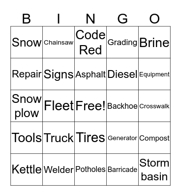 STREETS  Bingo Card