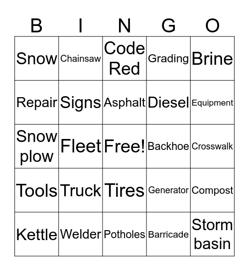 STREETS  Bingo Card