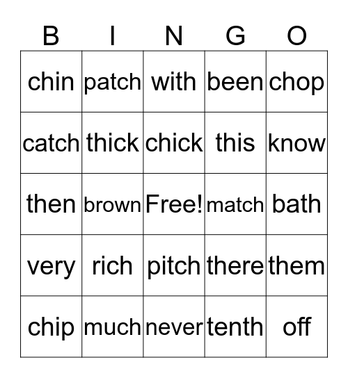 Lesson 12  Bingo Card