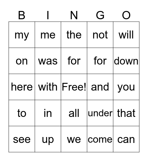 SPELLING WORDS Bingo Card