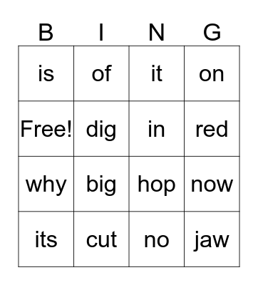 november sight words Bingo Card