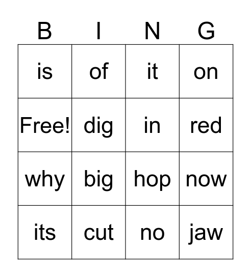 november sight words Bingo Card