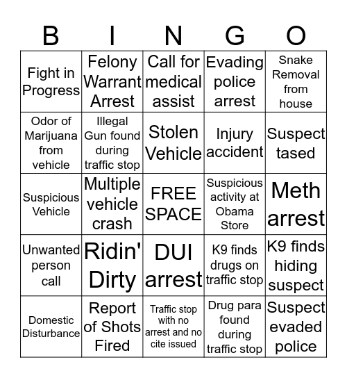 LIVE PD BINGO Card