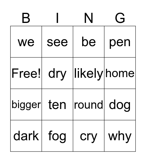 november sight words Bingo Card