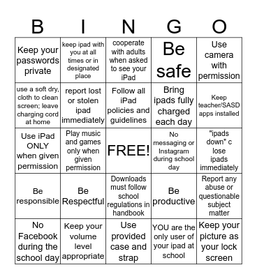 PBIS ipad Matrix Bingo Card