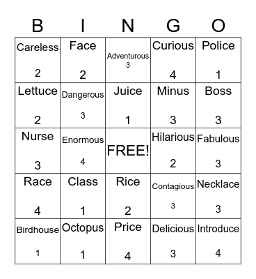 Untitled Bingo Card