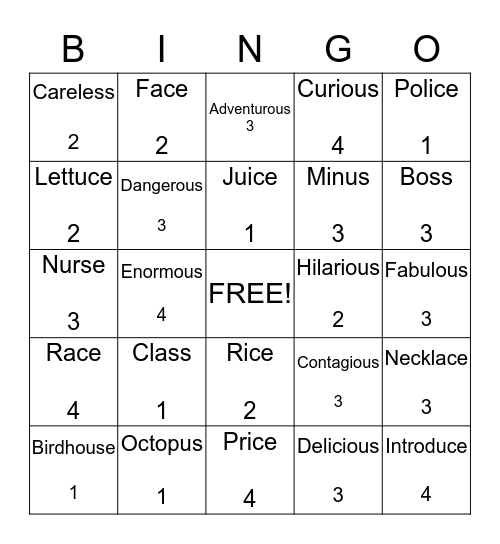 Untitled Bingo Card