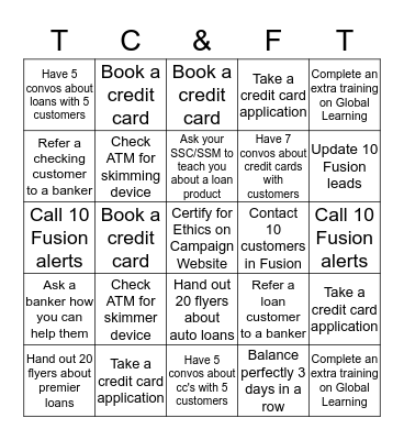 TC and Full Time Teller Bingo Card
