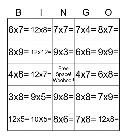 Multiplication Bingo Card