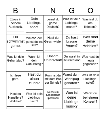 Persönliches Bingo Card