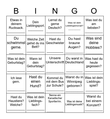 Persönliches Bingo Card