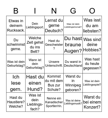 Persönliches Bingo Card