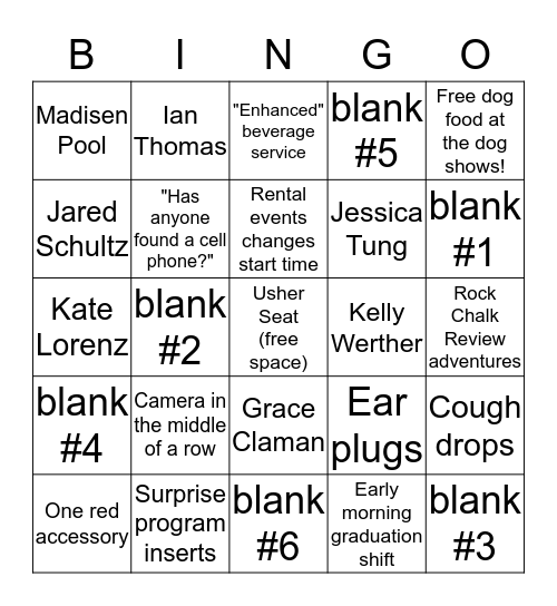 Usher Bingo Card