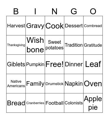 Thanksgiving Bingo  Bingo Card
