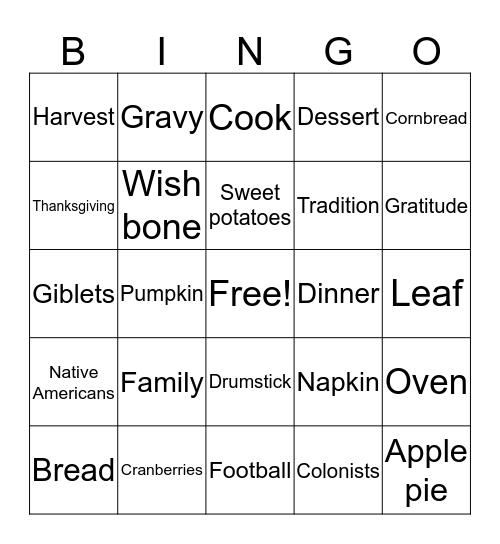 Thanksgiving Bingo  Bingo Card