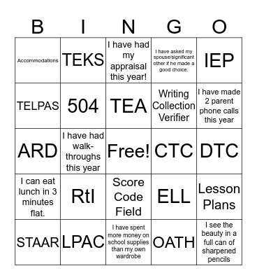 Teaching is Awesome! Bingo Card