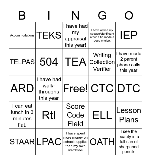 Teaching is Awesome! Bingo Card