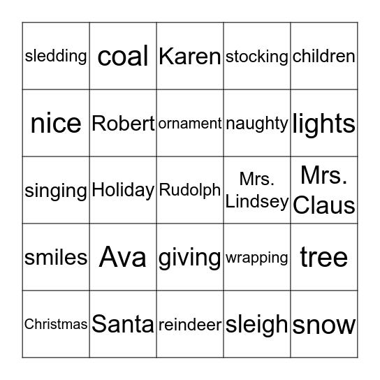 Merry Christmas! Bingo Card