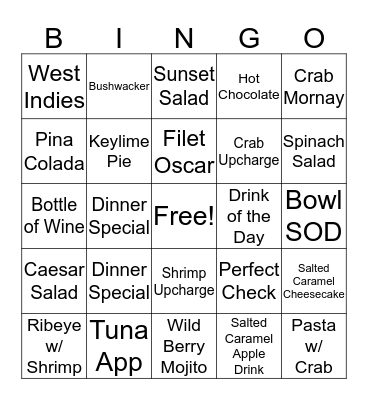 Beach House Bingo Card