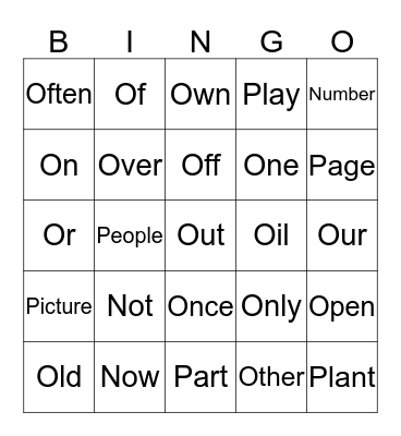 Sight-Word BINGO Card