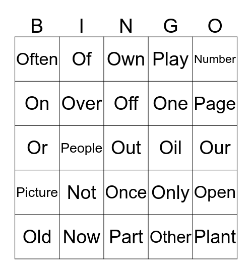 Sight-Word BINGO Card